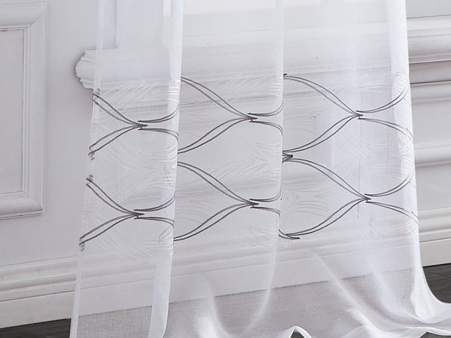 Set of Two 96"  White Wave Embroidered Window Panels