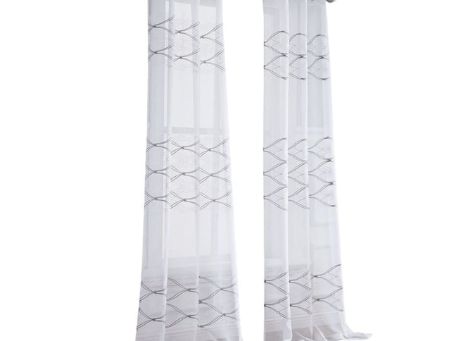 Set of Two 96"  White Wave Embroidered Window Panels