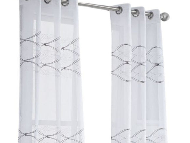 Set of Two 96"  White Wave Embroidered Window Panels