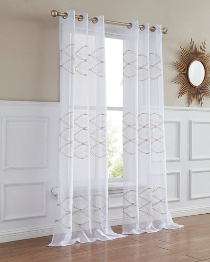 Set of Two 96" Gold and White SemiSheer Curtains