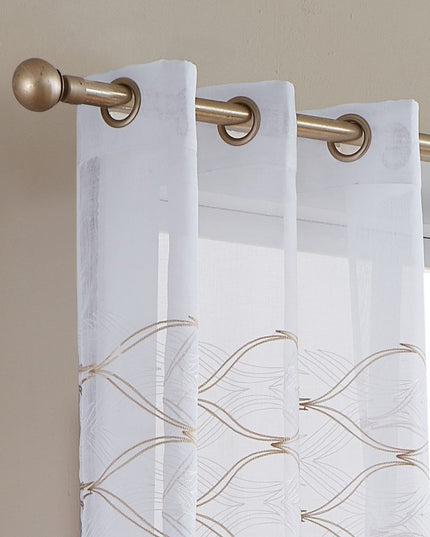 Set of Two 96" Gold and White SemiSheer Curtains
