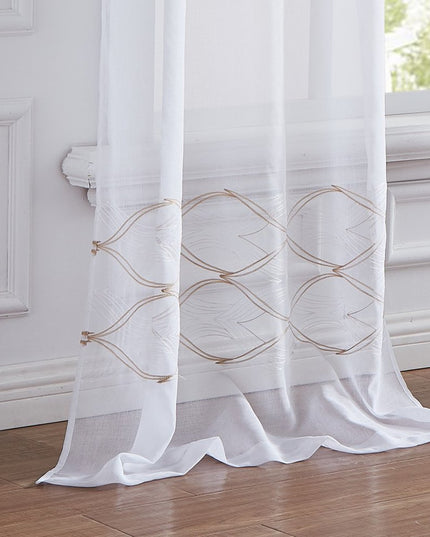 Set of Two 96" Gold and White SemiSheer Curtains