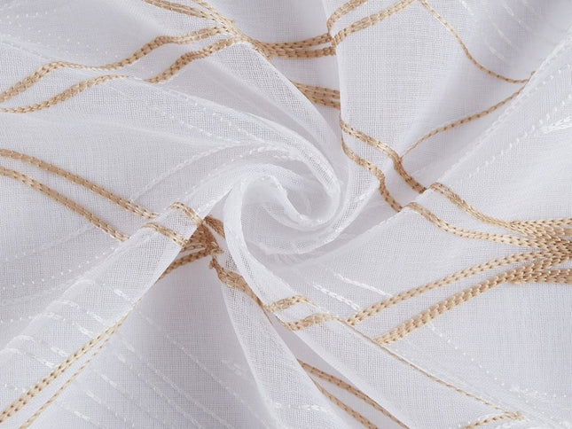 Set of Two 96" Gold and White SemiSheer Curtains