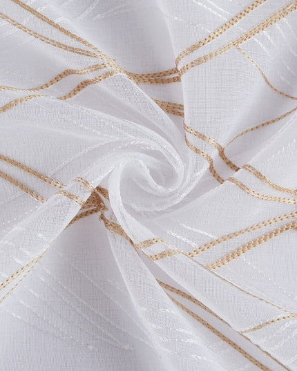 Set of Two 96" Gold and White SemiSheer Curtains