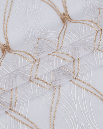 Set of Two 96" Gold and White SemiSheer Curtains