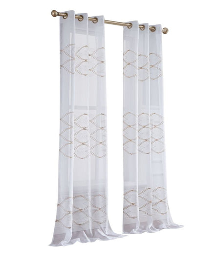 Set of Two 96" Gold and White SemiSheer Curtains