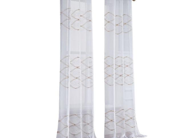 Set of Two 96" Gold and White SemiSheer Curtains