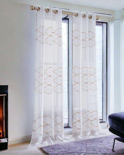 Set of Two 96" Gold and White SemiSheer Curtains