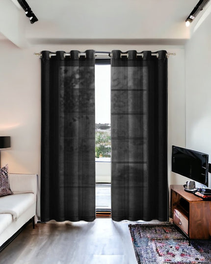 Set of Two 84"  Black Solid Modern Window Panels