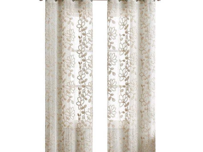 Set of Two 84"  Tan Floral Embroidered Window Panels