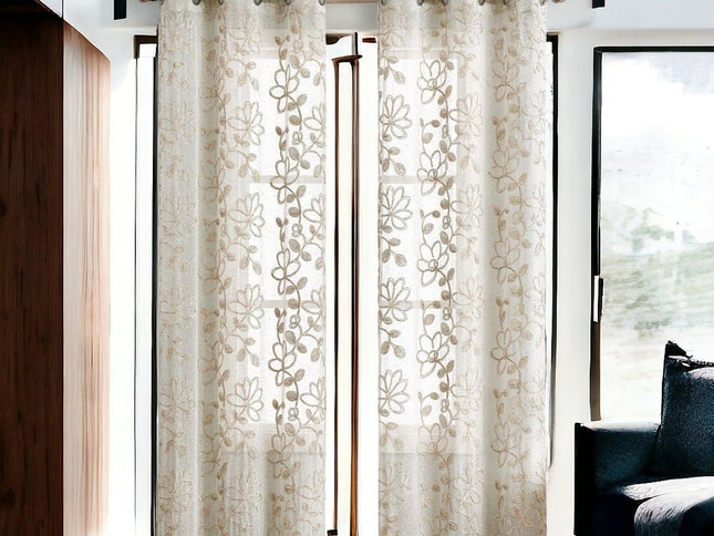 Set of Two 84"  Tan Floral Embroidered Window Panels