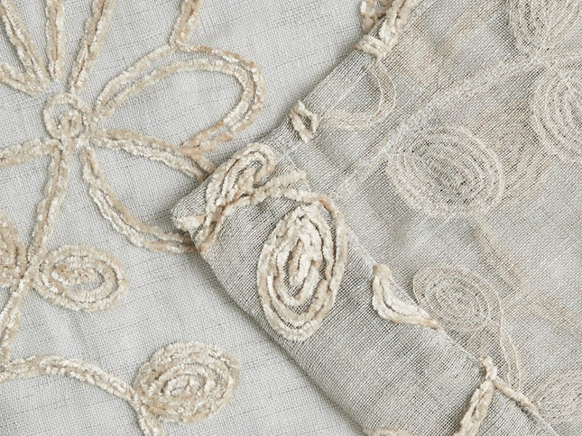 Set of Two 84"  Tan Floral Embroidered Window Panels