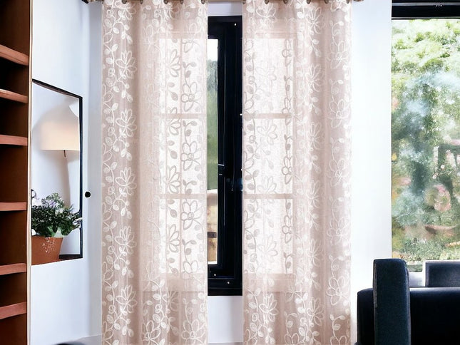 Set of Two 84"  Blush Floral Embroidered Window Panels