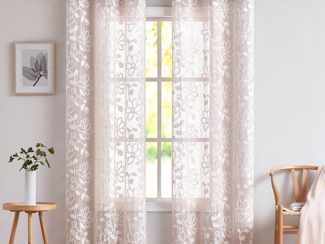 Set of Two 84"  Blush Floral Embroidered Window Panels