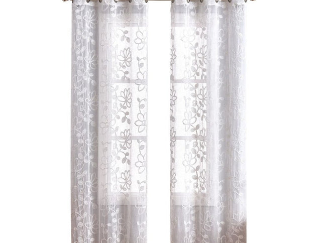 Set of Two 84"  White Floral Embroidered Window Panels