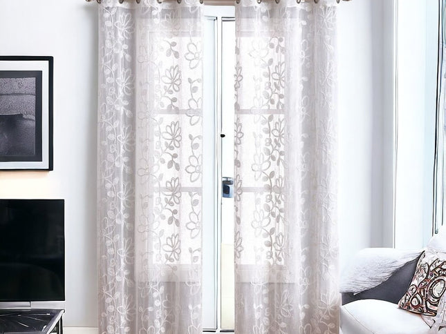 Set of Two 84"  White Floral Embroidered Window Panels