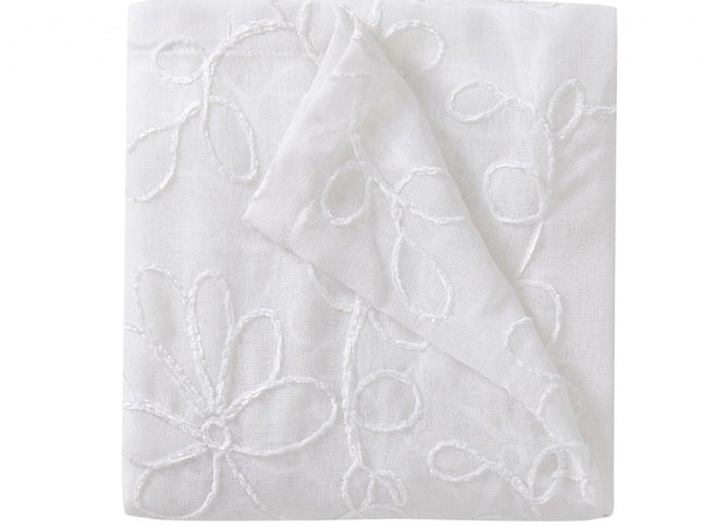 Set of Two 84"  White Floral Embroidered Window Panels