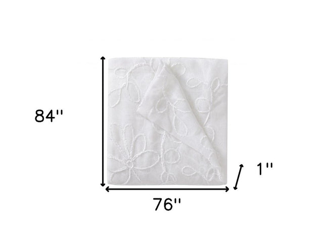 Set of Two 84"  White Floral Embroidered Window Panels