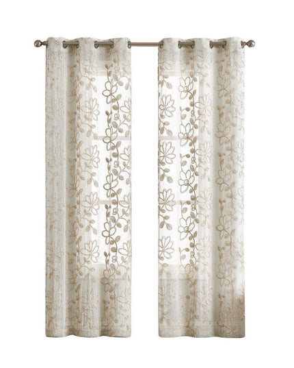 Set of Two 96"  Tan Floral Embroidered Window Panels