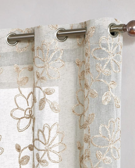 Set of Two 96"  Tan Floral Embroidered Window Panels