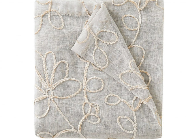 Set of Two 96"  Tan Floral Embroidered Window Panels