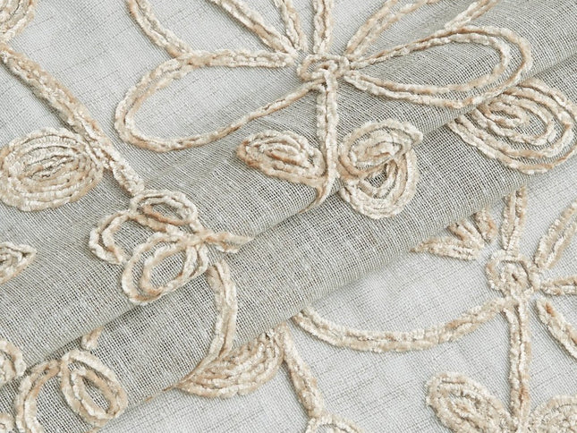 Set of Two 96"  Tan Floral Embroidered Window Panels