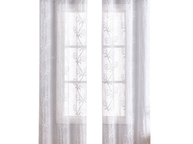 Set of Two 84"  White Boho Embroidered Window Panels
