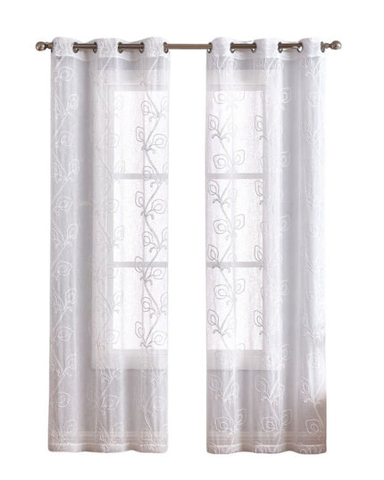 Set of Two 84"  White Boho Embroidered Window Panels
