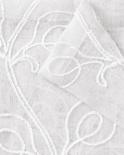 Set of Two 84"  White Boho Embroidered Window Panels