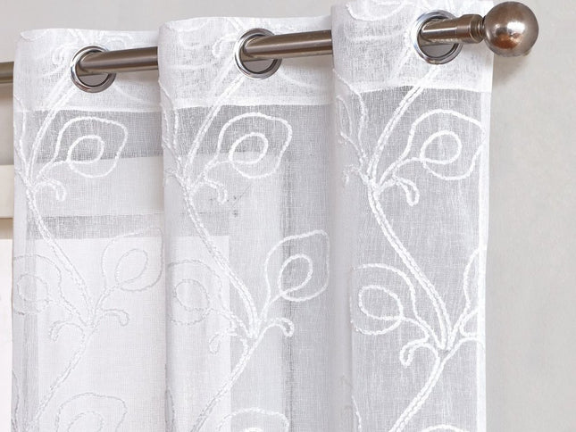 Set of Two 84"  White Boho Embroidered Window Panels