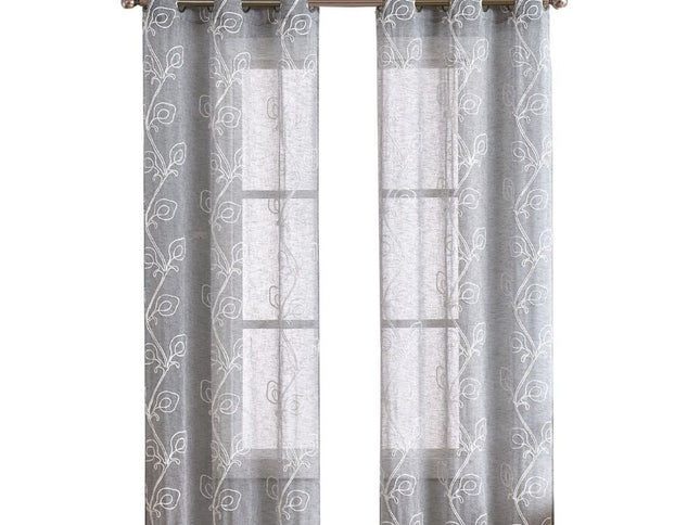 Set of Two 84"  Silver Boho Embroidered Window Panels