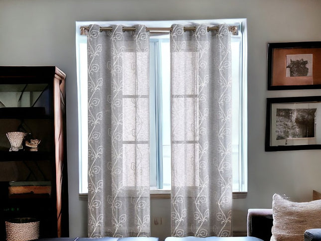 Set of Two 84"  Silver Boho Embroidered Window Panels