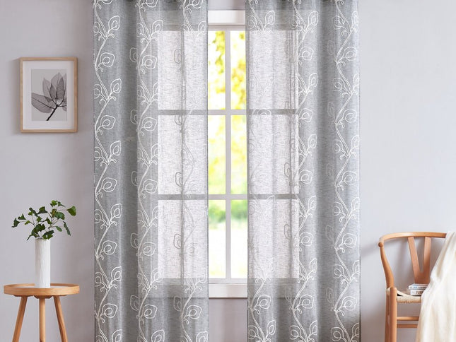 Set of Two 84"  Silver Boho Embroidered Window Panels