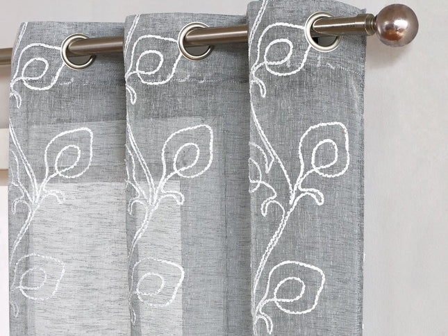 Set of Two 84"  Silver Boho Embroidered Window Panels