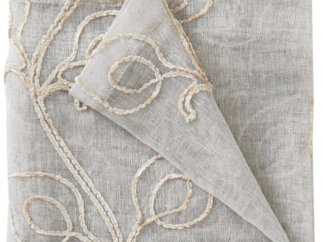 Set of Two 84" Beige Boho Embroidered Window Panels