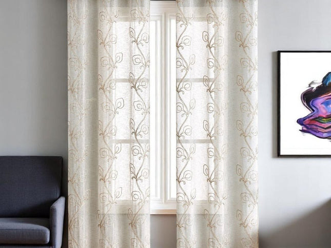 Set of Two 84" Beige Boho Embroidered Window Panels