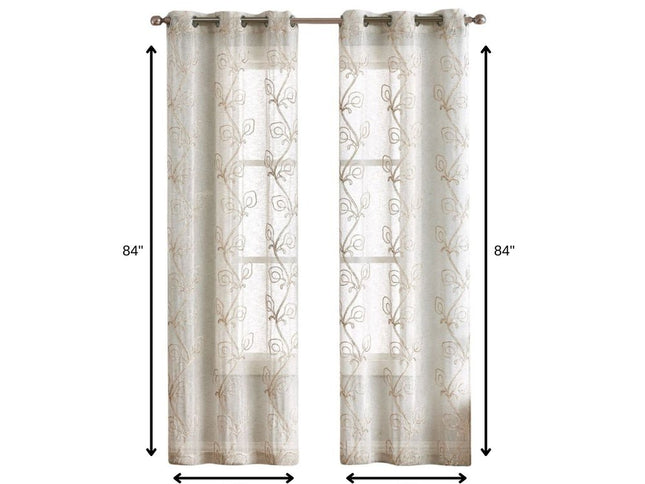 Set of Two 84" Beige Boho Embroidered Window Panels