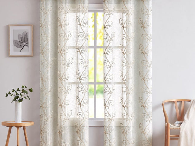 Set of Two 84" Beige Boho Embroidered Window Panels