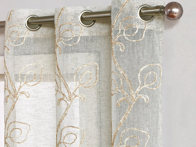 Set of Two 84" Beige Boho Embroidered Window Panels