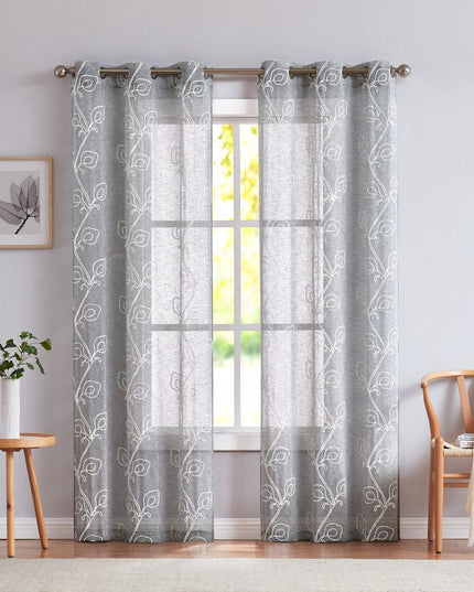 Set of Two 96"  Silver Boho Embroidered Window Panels