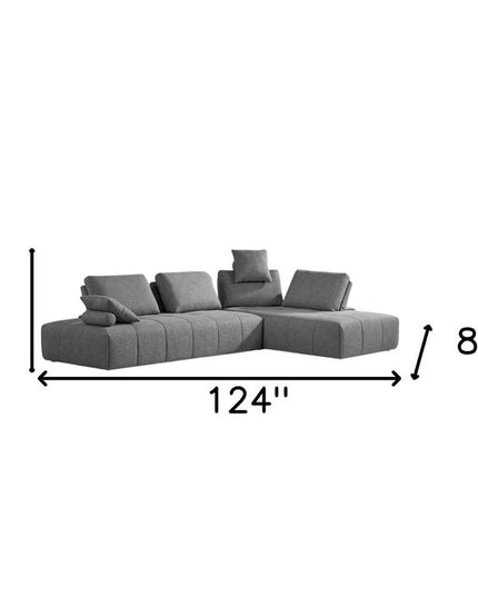 Gray Polyester Modular L Shaped Two Piece Sofa and Chaise Sectional And Toss Pillows