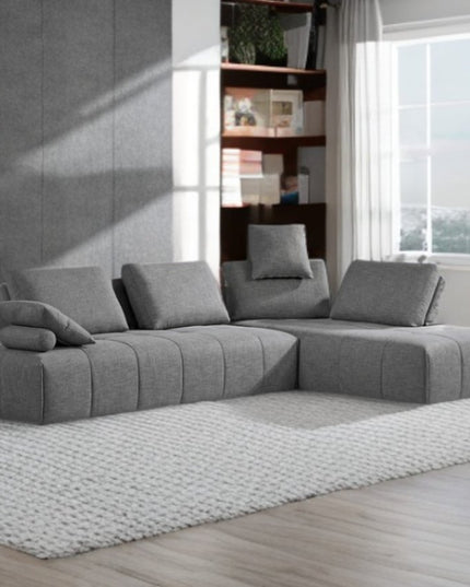Gray Polyester Modular L Shaped Two Piece Sofa and Chaise Sectional And Toss Pillows