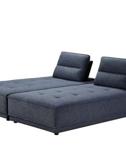 Blue 100% Polyester Stationary L Shaped Two Piece Sofa And Chaise