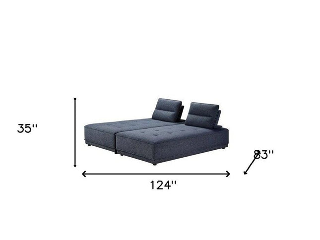 Blue 100% Polyester Stationary L Shaped Two Piece Sofa And Chaise