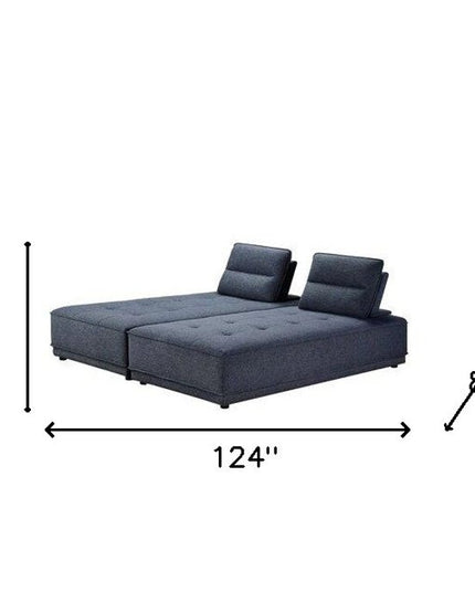 Blue 100% Polyester Stationary L Shaped Two Piece Sofa And Chaise