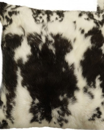 Set of Two 18" Black and White Rabbit Natural Fur Throw Pillow