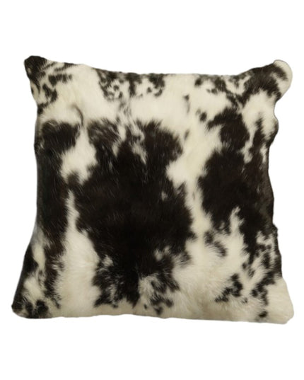Set of Two 18" Black and White Rabbit Natural Fur Throw Pillow