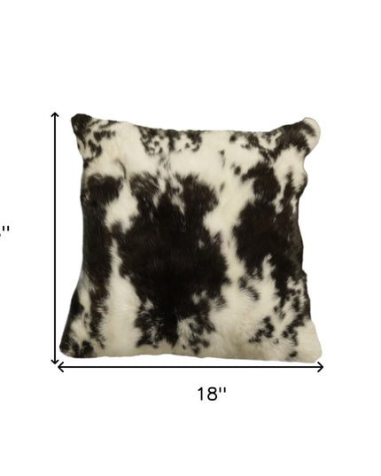 Set of Two 18" Black and White Rabbit Natural Fur Throw Pillow