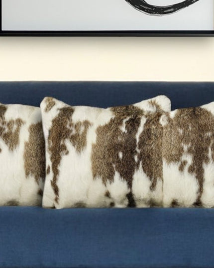 Set of Two 12" X 20" Brown and White Throw Pillows