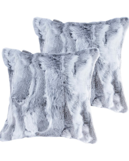 Set Of Two 18" Grey Rabbit Natural Fur Throw Pillows